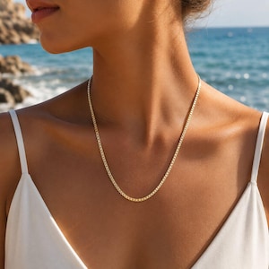 Xuping Box Chain Necklace, 18K Gold Plated Chain, Water Resistant Minimal Necklace, Dainty Gold Chain, Everyday Layering Jewelry