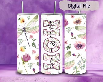 Dragonfly best mom ever 20oz Tumbler Wrap PNG  | Floral Mom Gift | Mother’s Day | Digital Download