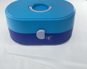 Caboodles make-upkoffer, 2614, gebruikt, blauw en paars, jaren 80 of 90.