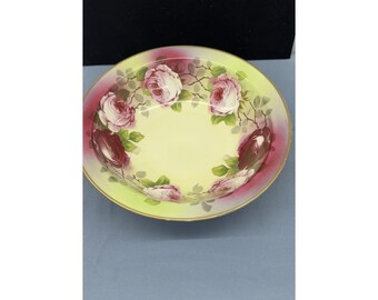 O. & E.G. Keizerlijk Oostenrijk Serveerschaal Dieproze Koolrozen Gesigneerd George porselein 9" roze groen goud