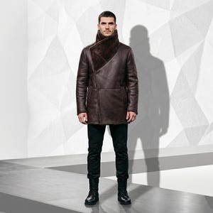 Blouson aviateur homme marron foncé en cuir grainé et peau retournée – Fabriqué à la main