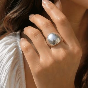 Statement Silver Dome Ring, Minimalistisk Djärv Bubbelring, Moderna Vardagssmycken