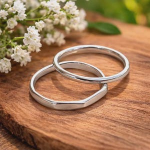 Sterling Silver Stackable Rings Set: Minimalist Geometric, Everyday Jewelry