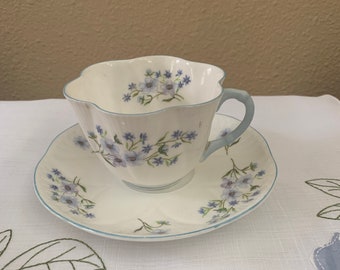 Shelley Fine Bone China Cup & Saucer Blue Rock Made in England English French Country Accent 34 Dollar retail value