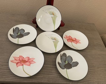 6 Noritake Colorwave Graphite Appetizer Canape Bread Dessert Plates Calla Clematis Tulip French Country 54 retail value