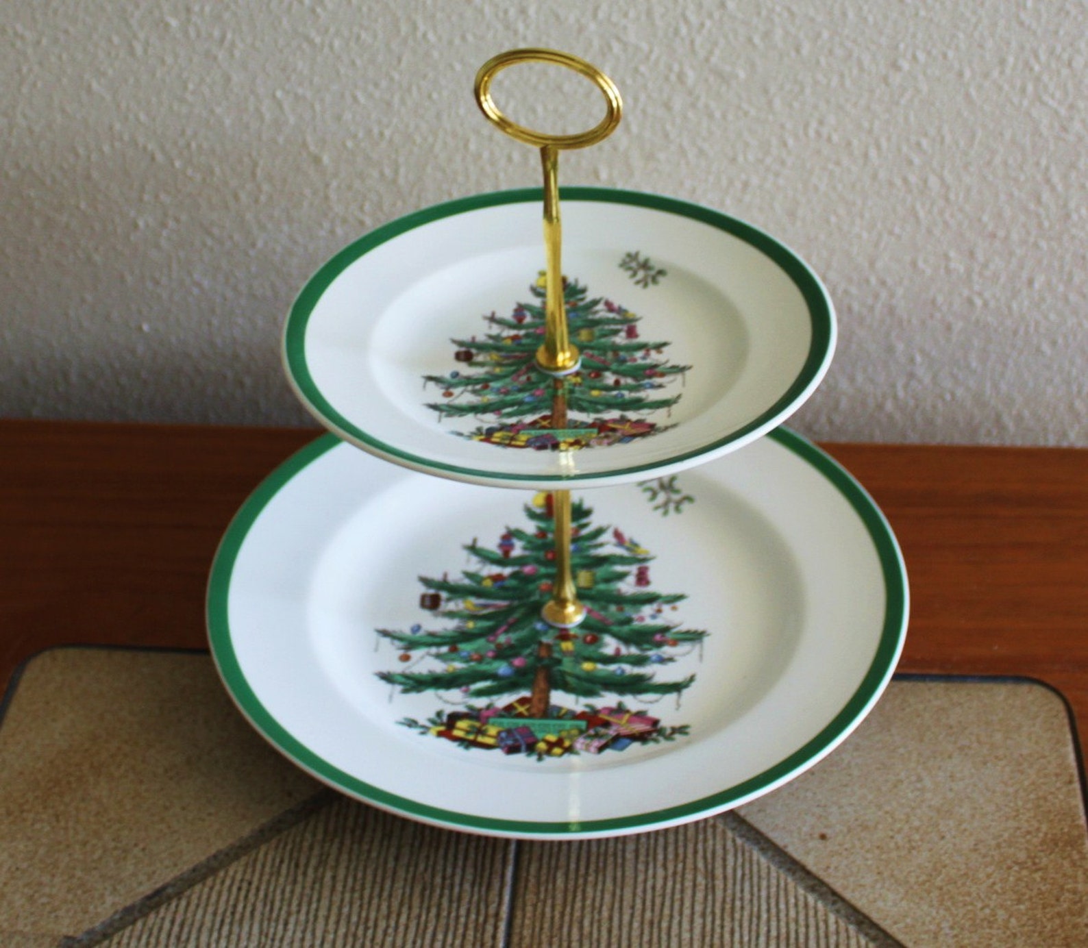 2 Tier Cake Cupcake Spode Christmas Tree Plate Stand Tidbit | Etsy