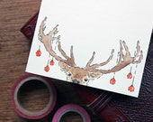 Set of 12 - Hand Drawn Christmas Card - Deer Xmas Card - Holiday Card - Animal Greeting Card