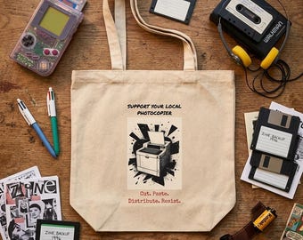 Support Local Photocopier Tote Bag | Zine Culture, Retro Office Canvas Bag