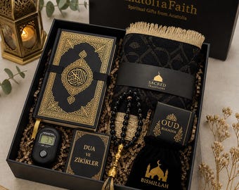 Islamic Gift Set – Prayer Mat, Tasbih, Digital Counter – Muslim Gift Box – Ramadan Eid Gift – Turkish Islamic Set
