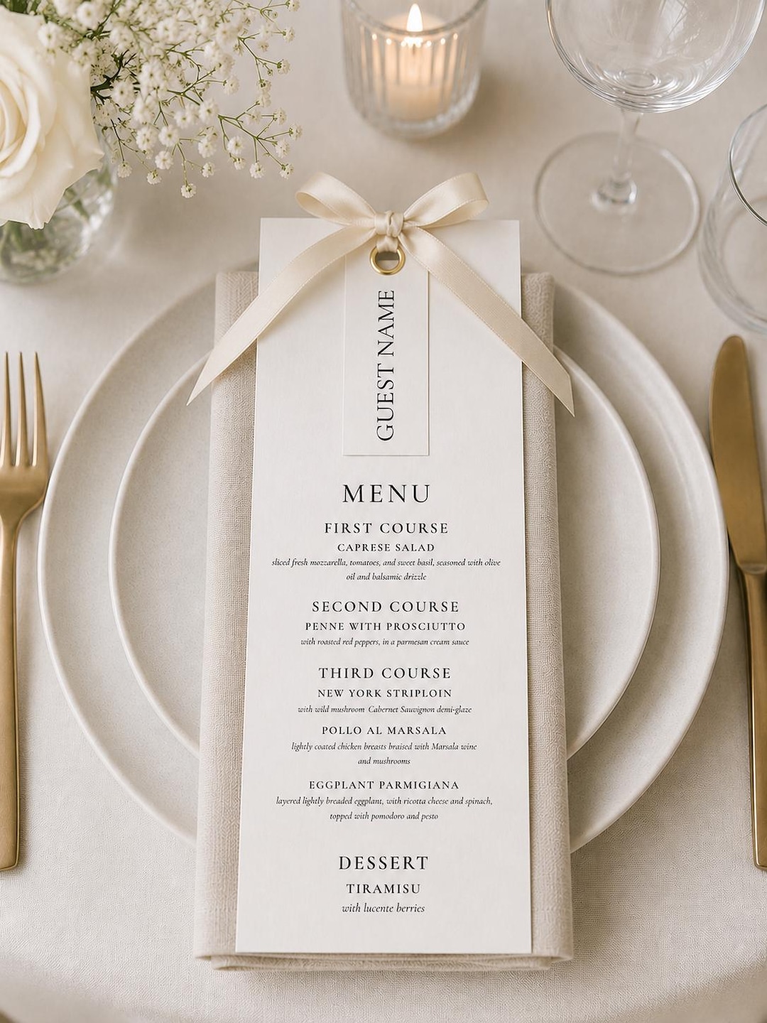 Elegant Wedding Menu Cards & Guest Name Place Setting Tag Template | Instant Digital Downl