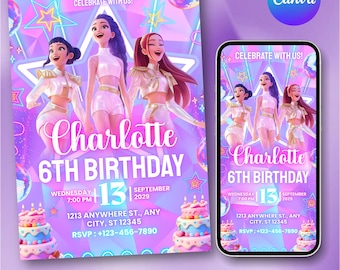 Kpop Demon Hunters Birthday Invitation, Editable Girls Kids Kpop Party Invite, Music Birthday Invite, Kpop Style Birthday Invitation