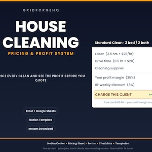 Cleaning Business Command Center Pro | Notion Template + Pricing & Profit Calculator, Client Tracker, Checklists and Forms
