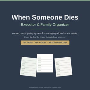 Estate Executor Organizer PDF | When Someone Dies Checklist | Estate Settlement Planner | Executor Toolkit Digital Download