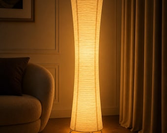 Lampada da terra in carta di riso, lampada a LED in stile giapponese, luce minimalista bianca in stile Japandi, decorazione moderna per il soggiorno.