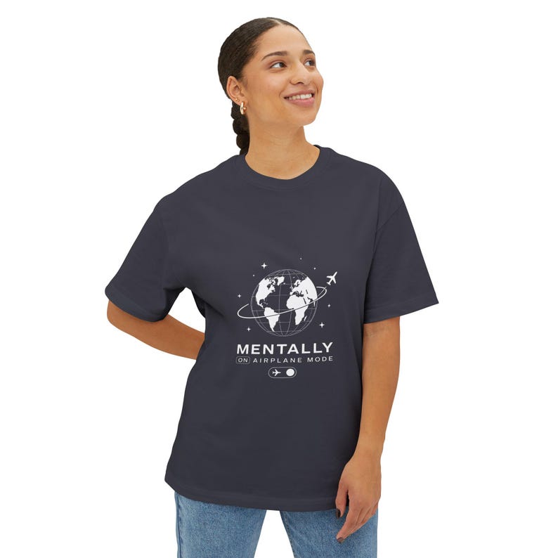 Mentally on Airplane Mode T-Shirt | Globe Plane Graphic Tee image 8