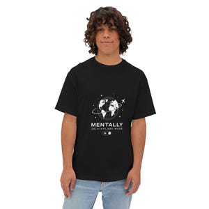 Mentally on Airplane Mode T-Shirt | Globe Plane Graphic Tee image 4