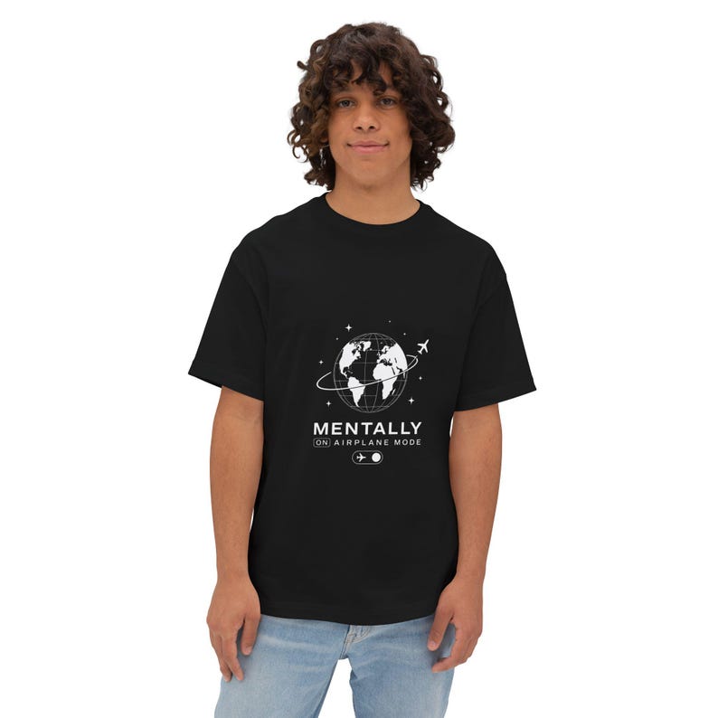Mentally on Airplane Mode T-Shirt | Globe Plane Graphic Tee image 4