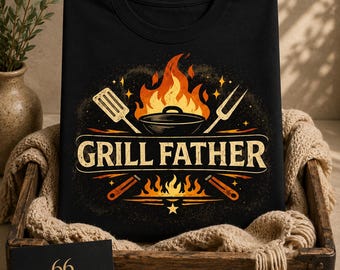 Grill Father T-Shirt | Funny BBQ Dad Retro Graphic Tee