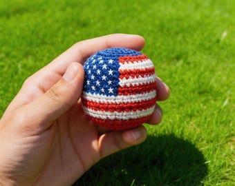 Patriotic Crochet Hacky Sack, American Flag Fidget Balls, Handmade USA Independence Day Decor, Fourth of July Gift, Red White Blue Toy