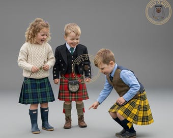 Children Size Scottish Tartan Kilt - New Born to 12 Years Sizes - 320 Tartan Colors