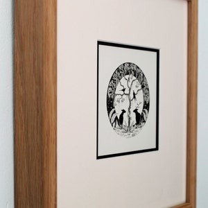 Framed Deer & Moon Ink Illustration: Original Oak Framed Art image 3
