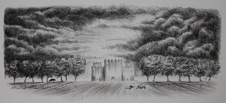 Dibujo de paisaje a pluma y tinta de una tormenta inminente, Gatehouse Art imagen 1