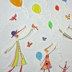 Acuarela pintura original de ratones con globos y acuarela cuadro sin marco y acuarela pintura sin enmarcar y acuarela arte