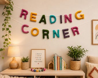Reading Corner Felt Banner, Nursery Wall Decor, Kids Room Garland, Classroom Library Sign, Book Nook Decoration, Handmade Gift