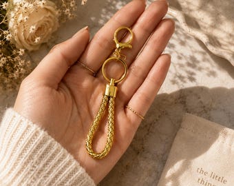 Handmade Gold Braided Loop Purse Charm, Minimalist Bag Accessory, Keychain Pendant