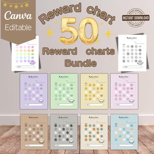 50 Printable Reward Charts Bundle for Kids, Weekly Behavior Chart, Chore Chart, Routine Chart, Canva Editable, Instant Download