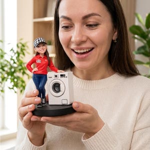 Aangepast beroepsbeeldje van foto, gepersonaliseerd werkuniform standbeeld, 3D-geprint cadeau collega, pensioen cadeau voor haar, cadeau collega