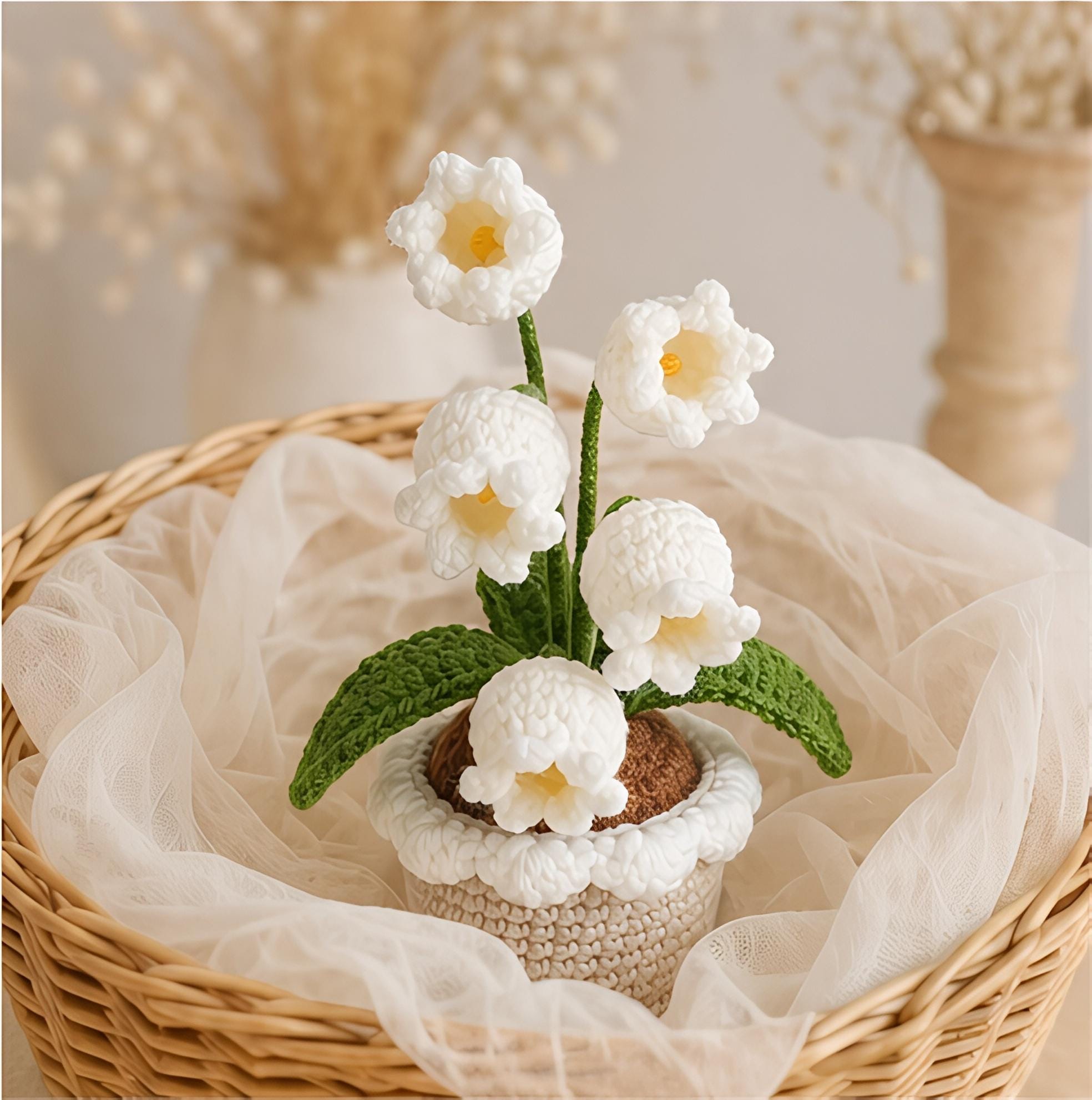 30 Lily of the Valley Crochet Patterns for Elegant Flowers, Gifts, and Home Decor 19 Potted Lily of the Valley Amigurumi Tutorial