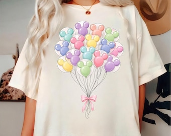 Mickey Head Balloons Watercolor PNG, Coquette Bow Design, Disneyland Vacation Trip (Digital Download)