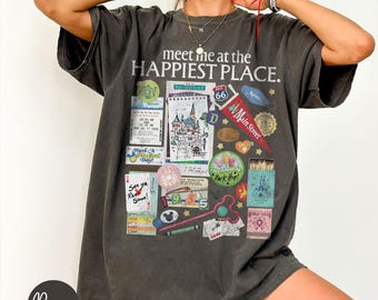 Meet Me At The Happiest Place PNG, Vintage Disney Scrapbook Sublimation Design, Main Street Collage Clipart, Disneyland Trip Printable File