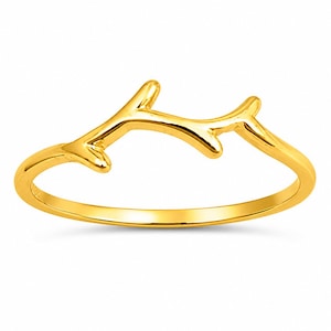Anillo de asta de ciervo de plata de ley 925, anillo inspirado en la naturaleza, joyería minimalista de vida silvestre, anillo rústico apilable, regalo para ella.