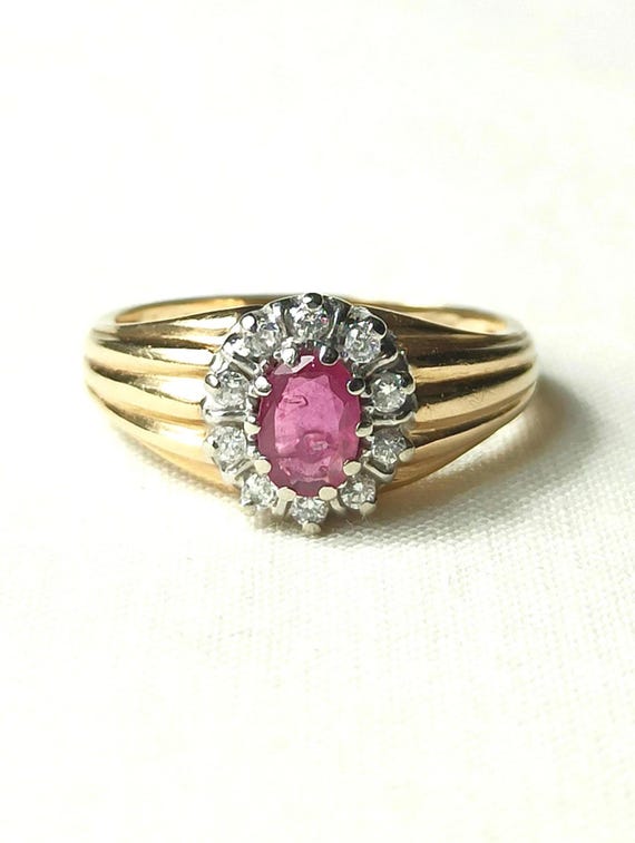 Ruby Cluster Ring – Vintage 585 Gold, Natural Rub… - image 3