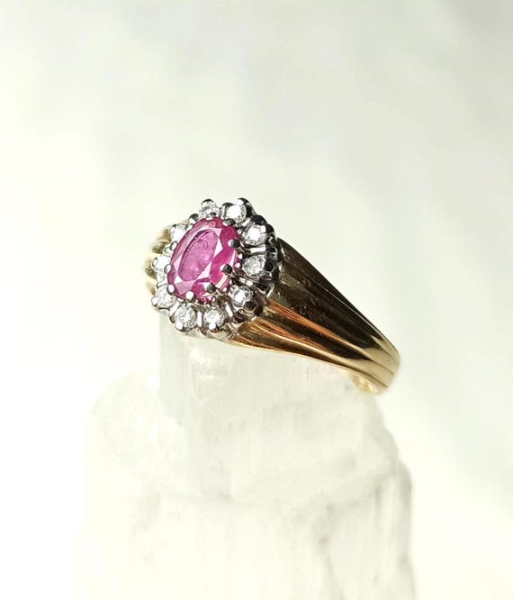 Ruby Cluster Ring – Vintage 585 Gold, Natural Rub… - image 9
