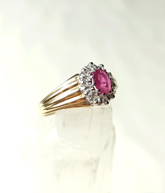 Ruby Cluster Ring – Vintage 585 Gold, Natural Rub… - image 6