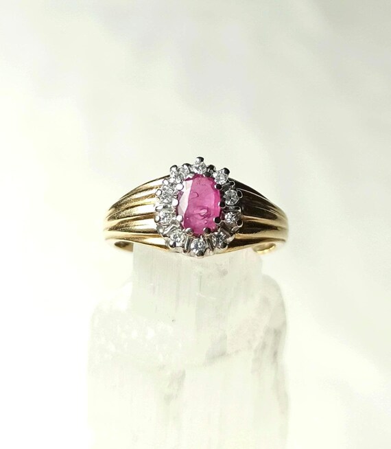 Ruby Cluster Ring – Vintage 585 Gold, Natural Rub… - image 4