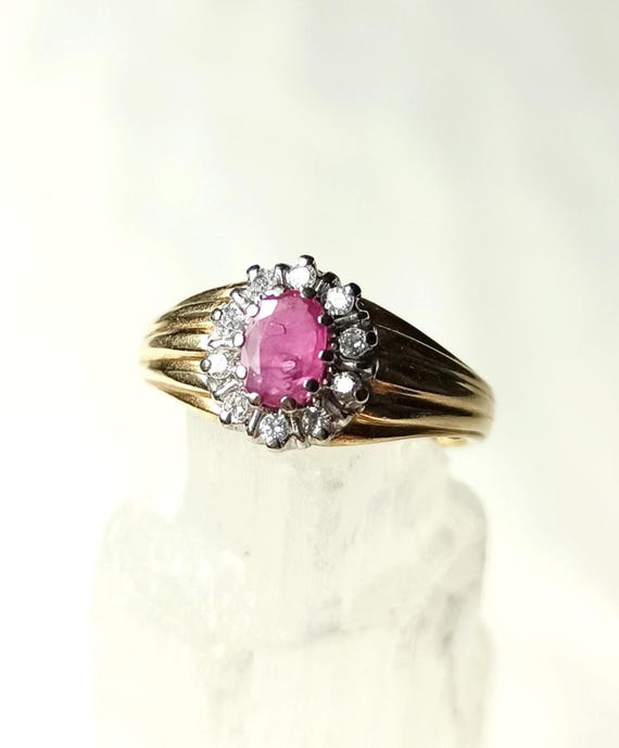 Ruby Cluster Ring – Vintage 585 Gold, Natural Rub… - image 7