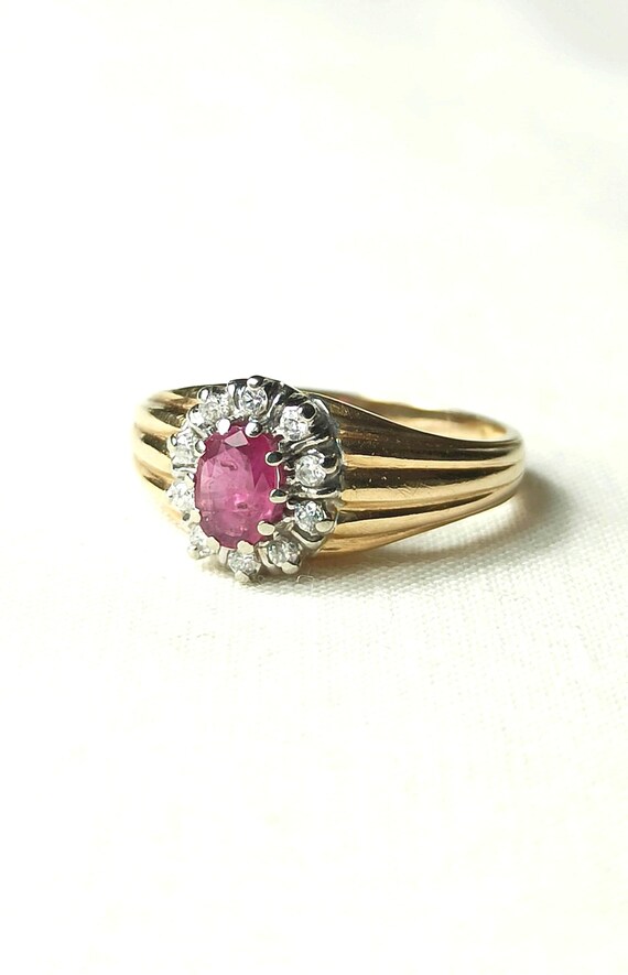 Ruby Cluster Ring – Vintage 585 Gold, Natural Rub… - image 5