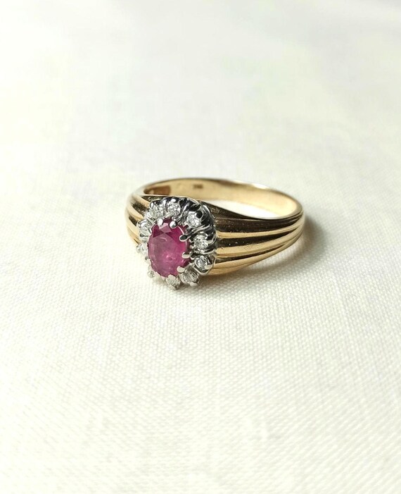 Ruby Cluster Ring – Vintage 585 Gold, Natural Rub… - image 13