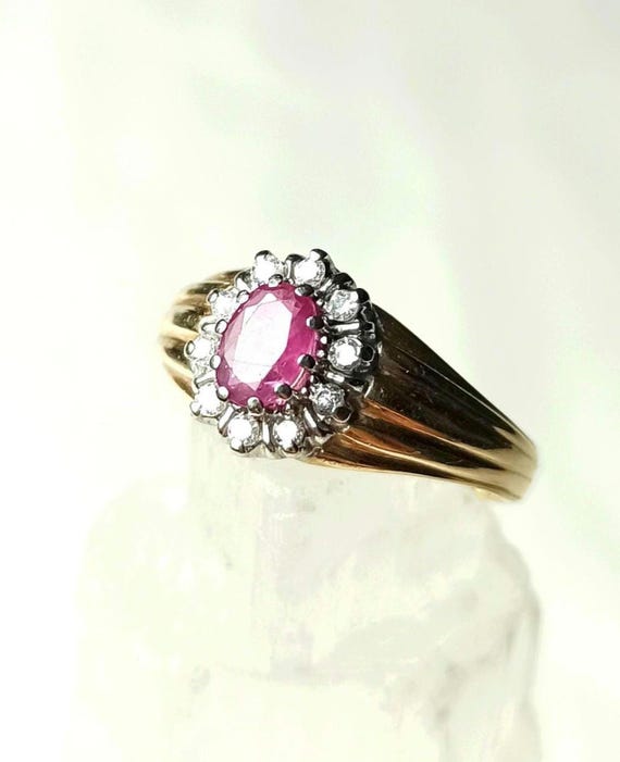 Ruby Cluster Ring – Vintage 585 Gold, Natural Rub… - image 2