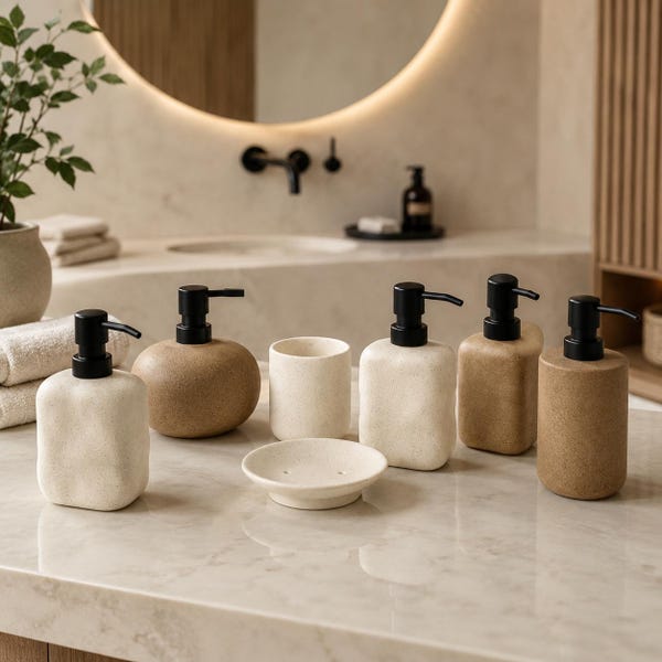 Wabi Sabi Ceramic Soap Dispenser | Minimalist Bathroom Accessories Set | Matte Black Lotion Pump Bottle | Japandi Style Housewarming Gift