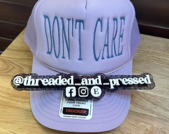 Embroidered Lavender Trucker Hat, "Don't Care" Foam Snapback Summer Cap statement piece