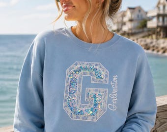 Custom Sequin Varsity Letter Sweatshirt |  Appliqué Initial Crewneck City