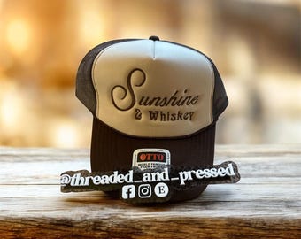 Embroidered Sunshine & Whiskey - foam Trucker Hat -Western rustic girl hat- Summer Cap Horses - Country Music - Ranch drinking - cattle work