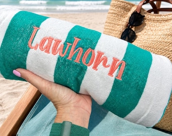 Personalized Beach Towel | Custom Embroidered Cabana Stripe Towel | Oversized Pool Towel | Monogram Beach Towel | Vacation Gift | Lake Day
