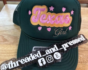 Embroidered Texas Girl Trucker Hat  Snapback Summer Cap, Bold Outline Lone Star State