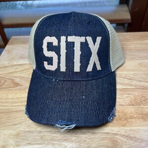 Custom Sea Isle, Galveston Texas Custom Distressed baseball Trucker hat - Patchwork Embroidery - SITX